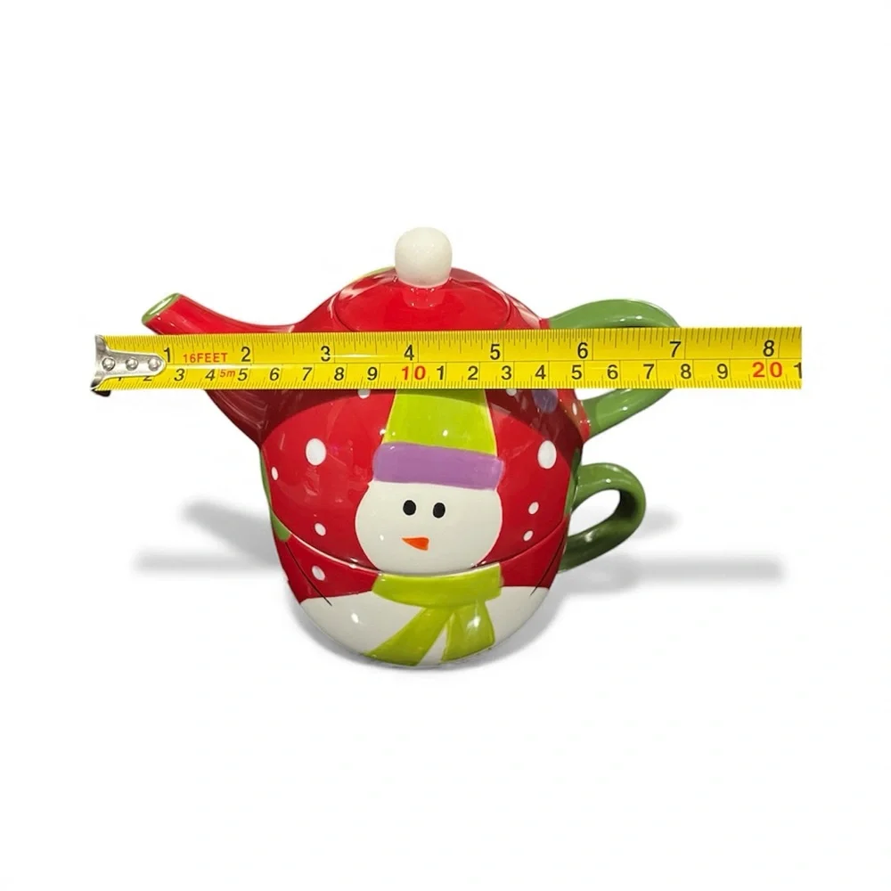 Pier 1 Imports SNOWBALL Snowman Ceramic Tea Pot Tea For One Winter Christmas